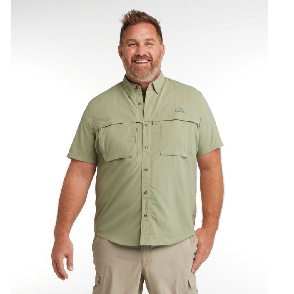 L.L. Bean Men Tropicwear Shirt Short-Sleeve UPF 50 green button down large tall